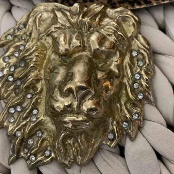 Cheetah Skin Belt With Brass Lion Buckle Vintage Leopard Print Belt Nan Lewis Monkey Brass Buckle S/M  main image 4